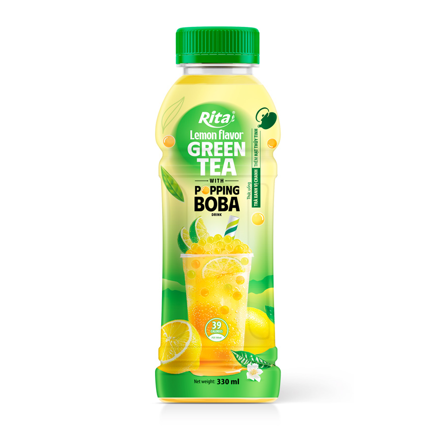 Rita Popping Boba Green Tea With Lemon Flavor 330mL Bottle 